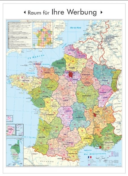 Postleitzahlenkarte Frankreich (Buch) -- Huss Shop