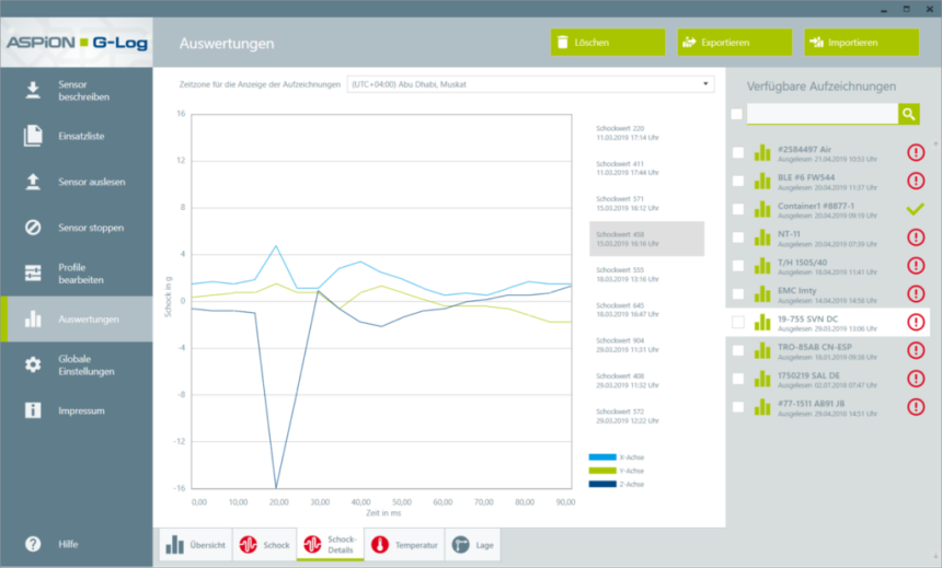 Schocksensor und Datenlogger ASPION G-Log 2 als Einzelgerät